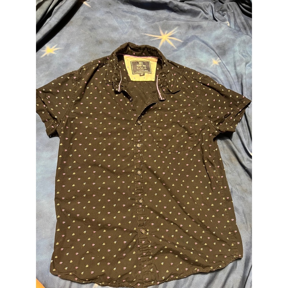 MBX Premium Goods Mens Small Black Short Sleeve Geometric Triangle Button Down